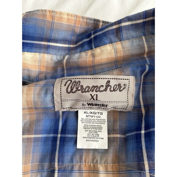 WRANGLER WRANCHER WESTERN PLAID PEARL SNAP SHIRT BLUE BROWN MULTI MENS XL - Picture 4 of 9